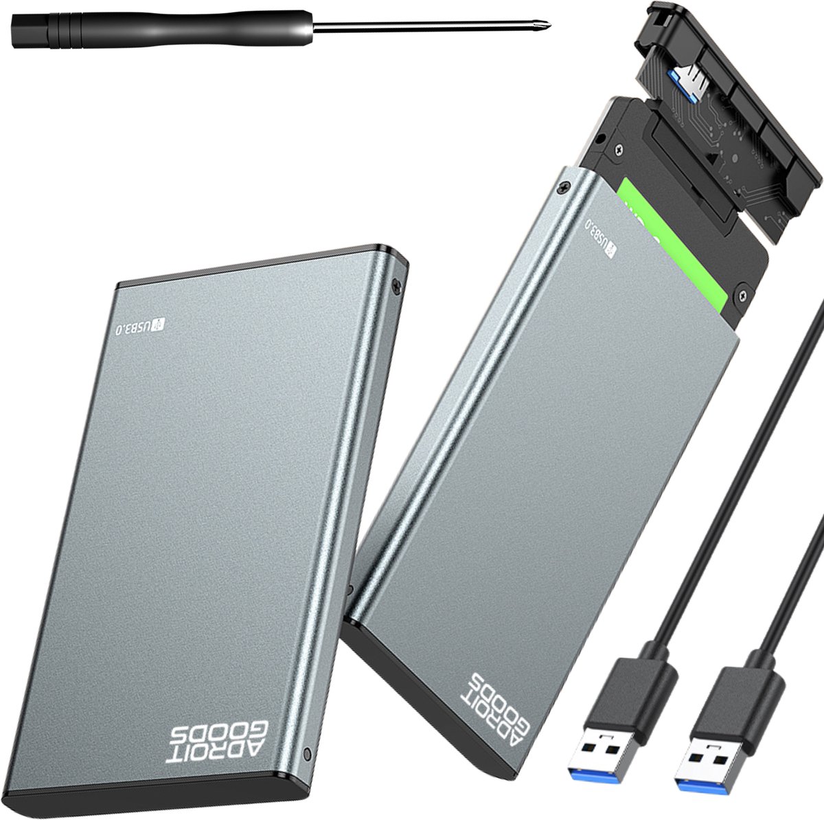AdroitGoods 2.5” HDD Behuizing USB 3.0 SATA Externe Hard Drive Enclosure 5Gbps SSD Case 4TB Ondersteuning Aluminium Compact Design