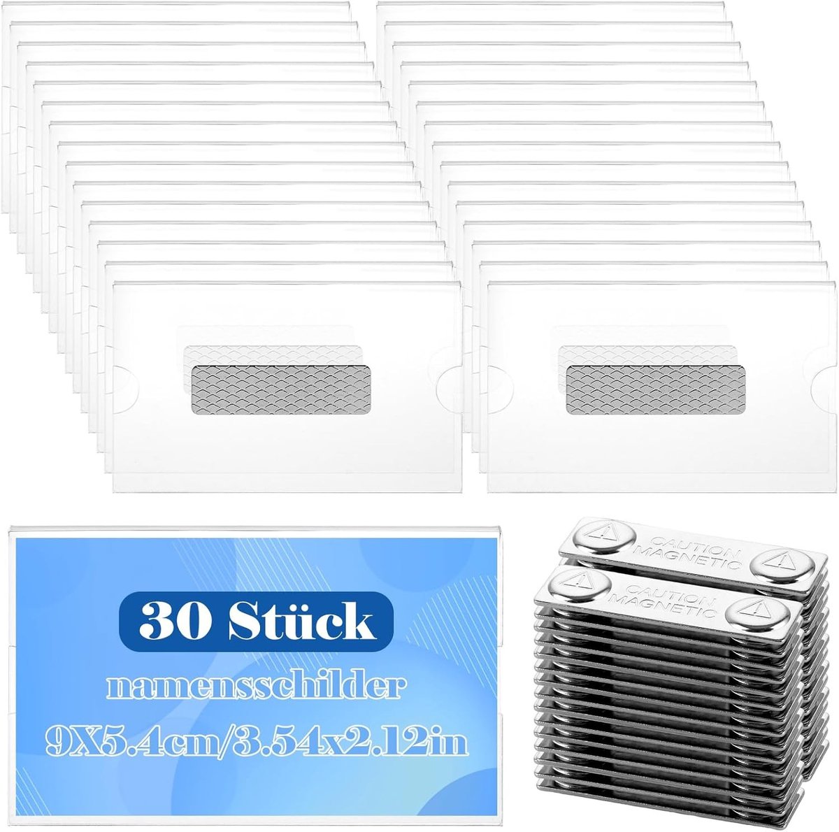 30 Stuks Magnetische Naamlabels, 9x5.3cm, Acryl Kleding Naamstickers met 3-Punts Magneten, Transparante ID Kaarthouder voor Kantoor, Conferentie en Evenementen