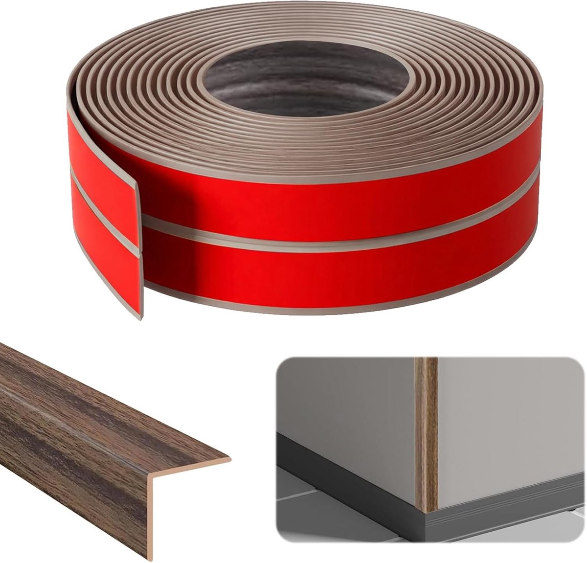 Zelfklevende Hoekstrip 1 cm x 4 m - Flexibele PVC Plinten voor Deuren, Ramen en Muren met Houtlook Afwerking