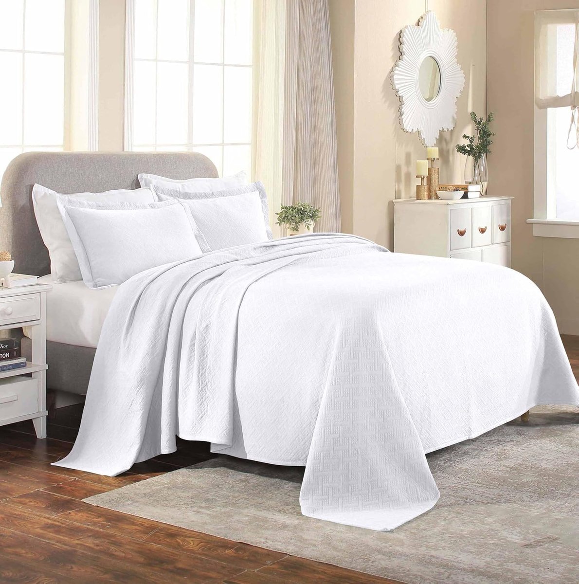 SnelShoppen - Superior Bedsprei met Kussenslopen, Katoen, Wit, Volledig, Elegant Design, Matelassé, Dromerige Oase, Luxe Slaapkamer, Decoratie