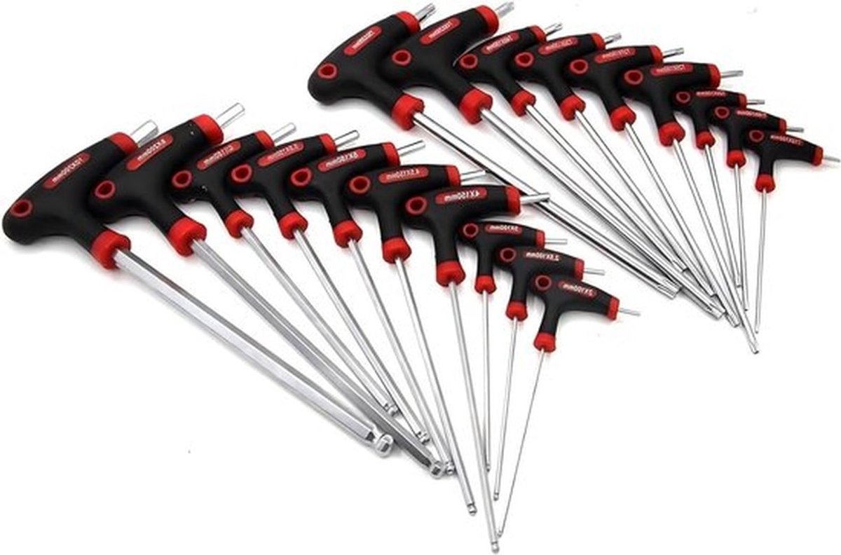19-delige T-handige sleutelset, inbus- en Torx-sleutels, Trx-pin sleutel met kruisgrepen, multifunctionele gereedschapsset voor klussen