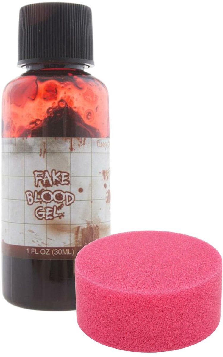 Funny Fashion Flesje horror nepbloed met sponsje - 30 ml - Halloween verkleed make up - namaak bloed - filmbloed