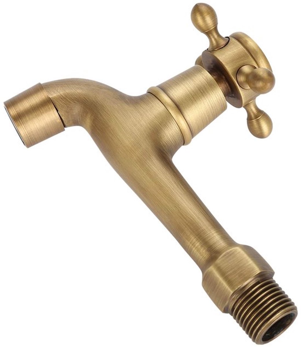 Wandmontage Kraan - Vintage Massief Messing - Koud Water Tap - Corrosiebestendig - Antiek Stijl - Lengte 12,5 cm - Muurkraan