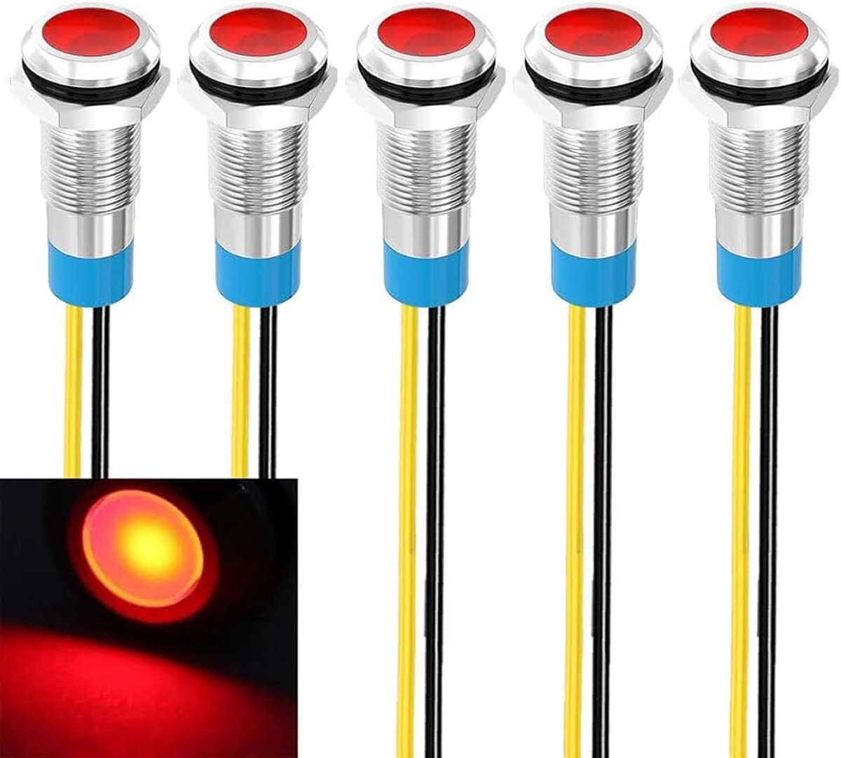 5 stuks 8mm 230V AC LED Metalen Indicatielampje Waterdichte Signaallamp (Rood)