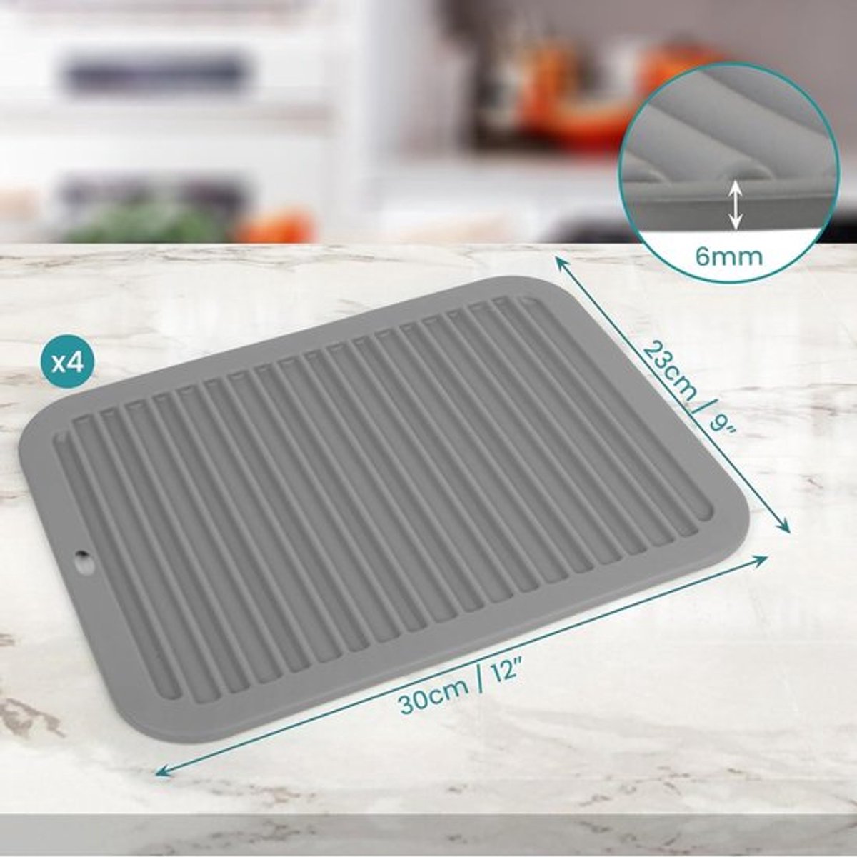 - Hittebestendige Keuken Onderzetters - Pannen Onderleggers - Siliconen - Set van 4 - Tafelmatjes - Aanrechtbeschermers - Zwart met Rood Detail.