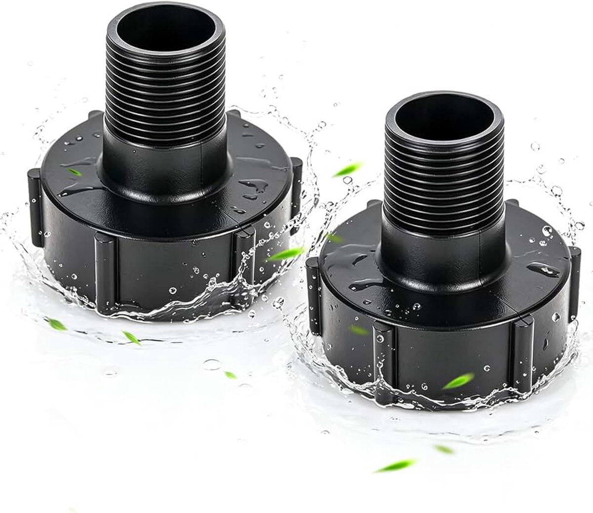 S60 x 6, 1 inch buitendraad, IBC-tankaccessoires, grove schroefdraad, watertankaansluiting, IBC-tankadapter voor IBC-tank, regenton, watertank, kunststof, zwart