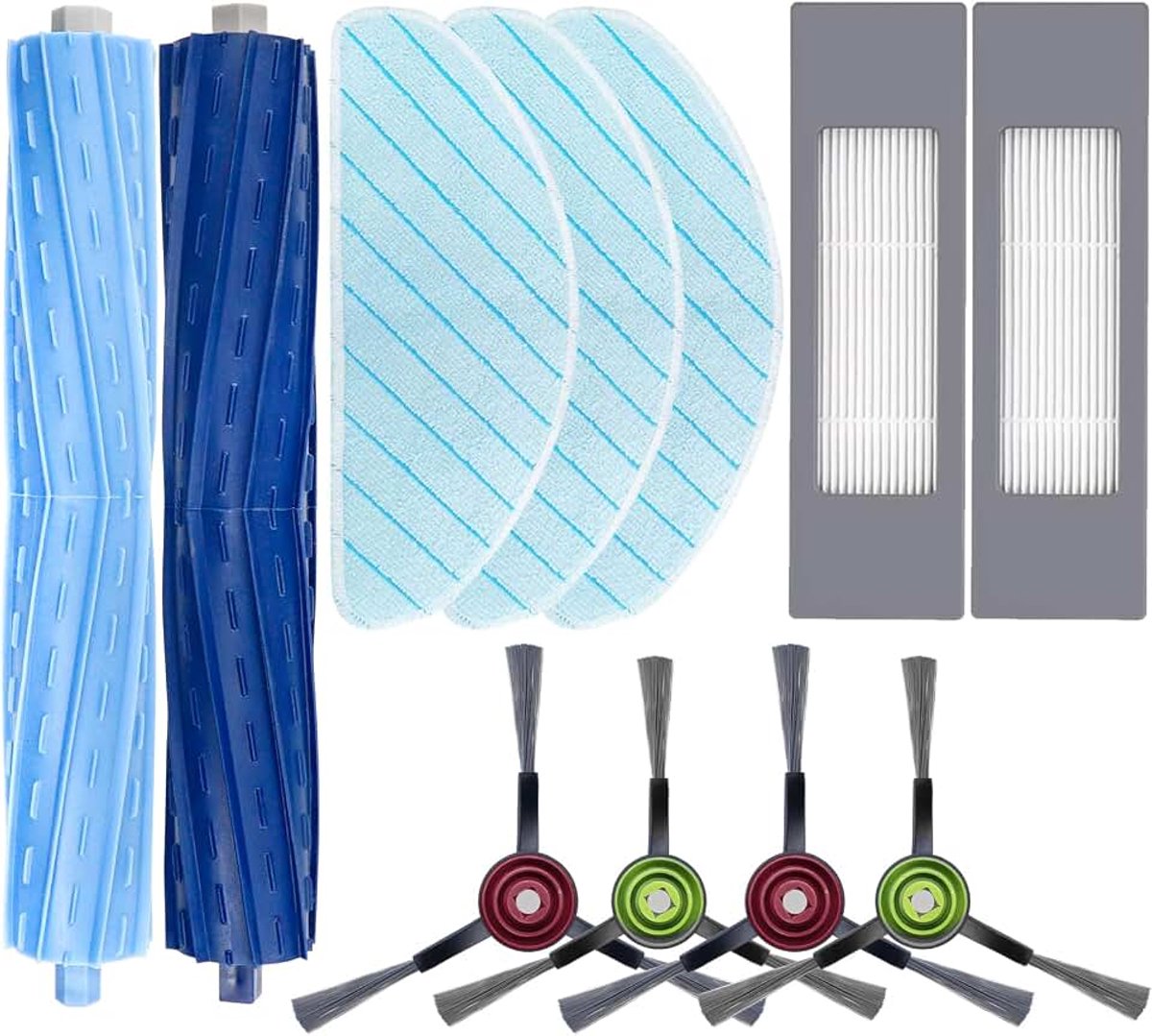 11 stuks vervangende kits voor Ecovacs Deebot OZMO T9 AIVI, T9 AIVI+, T9 PRO, T9 MAX, 2 hoofdborstel, 3 dweildoek, 2 filters, 4 zijborstels