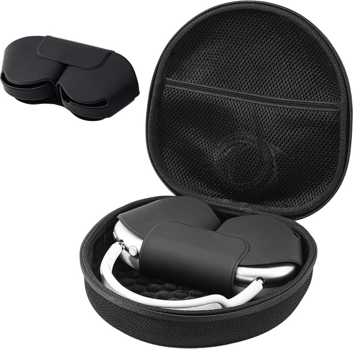 Hard draagbaar smart case voor nieuwe AirPods Max, hoofdtelefoon reistas met slaapmodus cover en mesh zak, AirPods Max beschermende draagbare shell opbergtas - zwart
