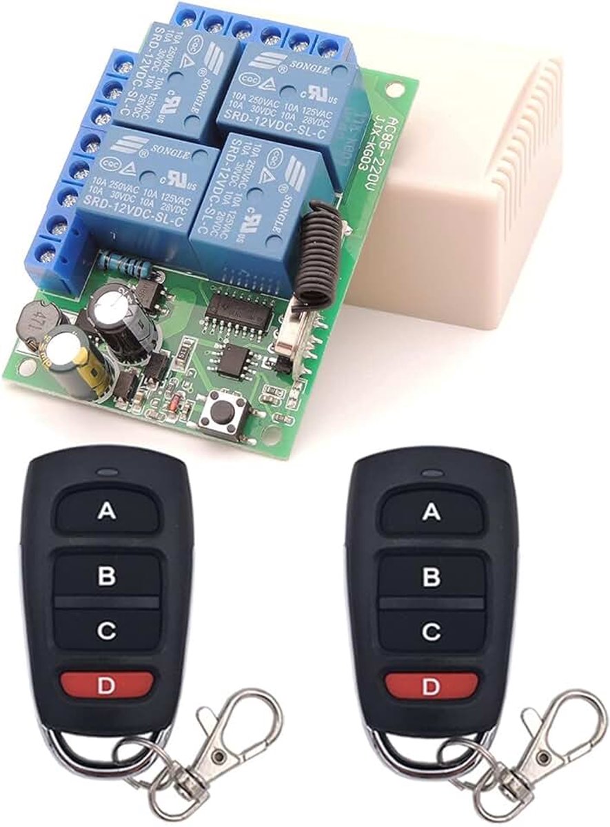 Universele draadloze schakelaar met afstandsbediening AC 240 V 230 V 220 V 10 A 4 kanalen RF relais ontvanger met 2 zenders voor motor garagedeur licht elektrische cilinder