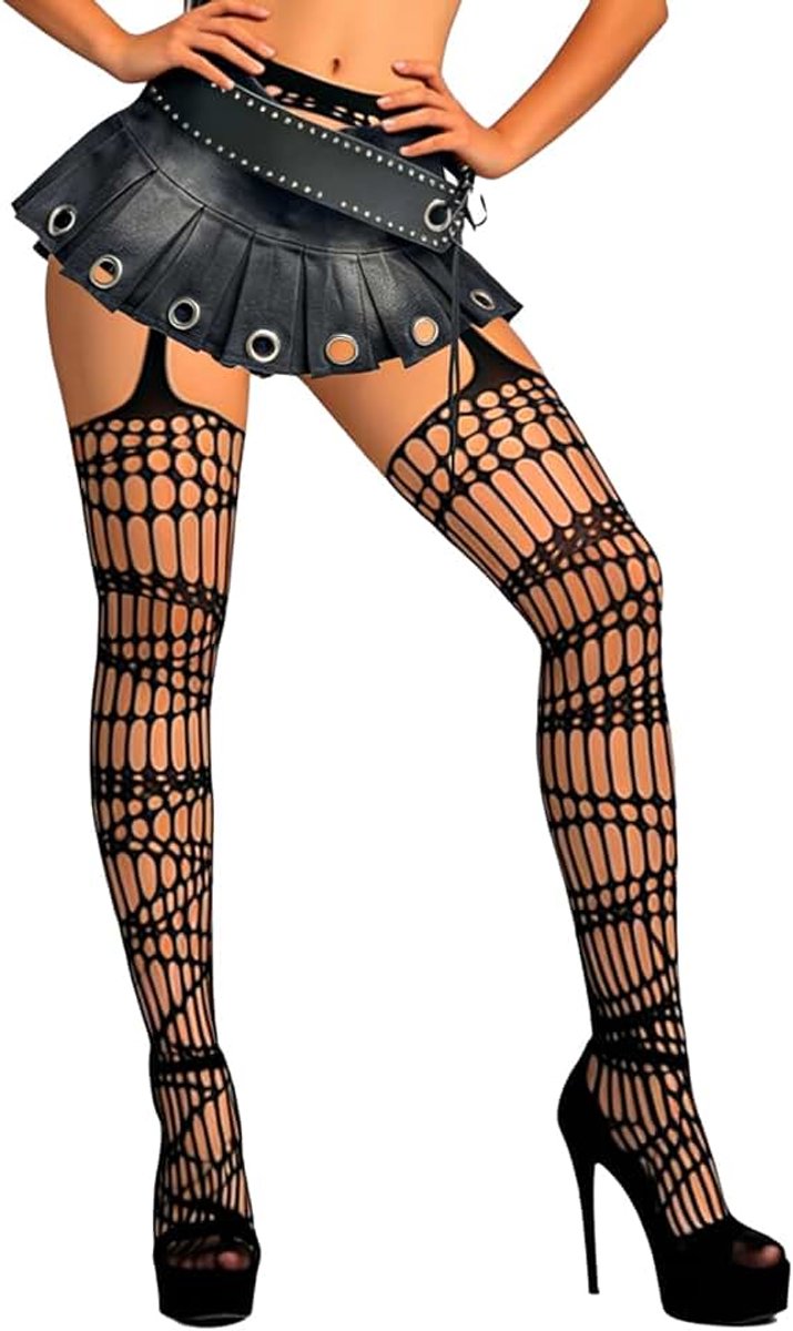 Vrouw dij hoge panty's met patroon panty's Garter visnet panty's