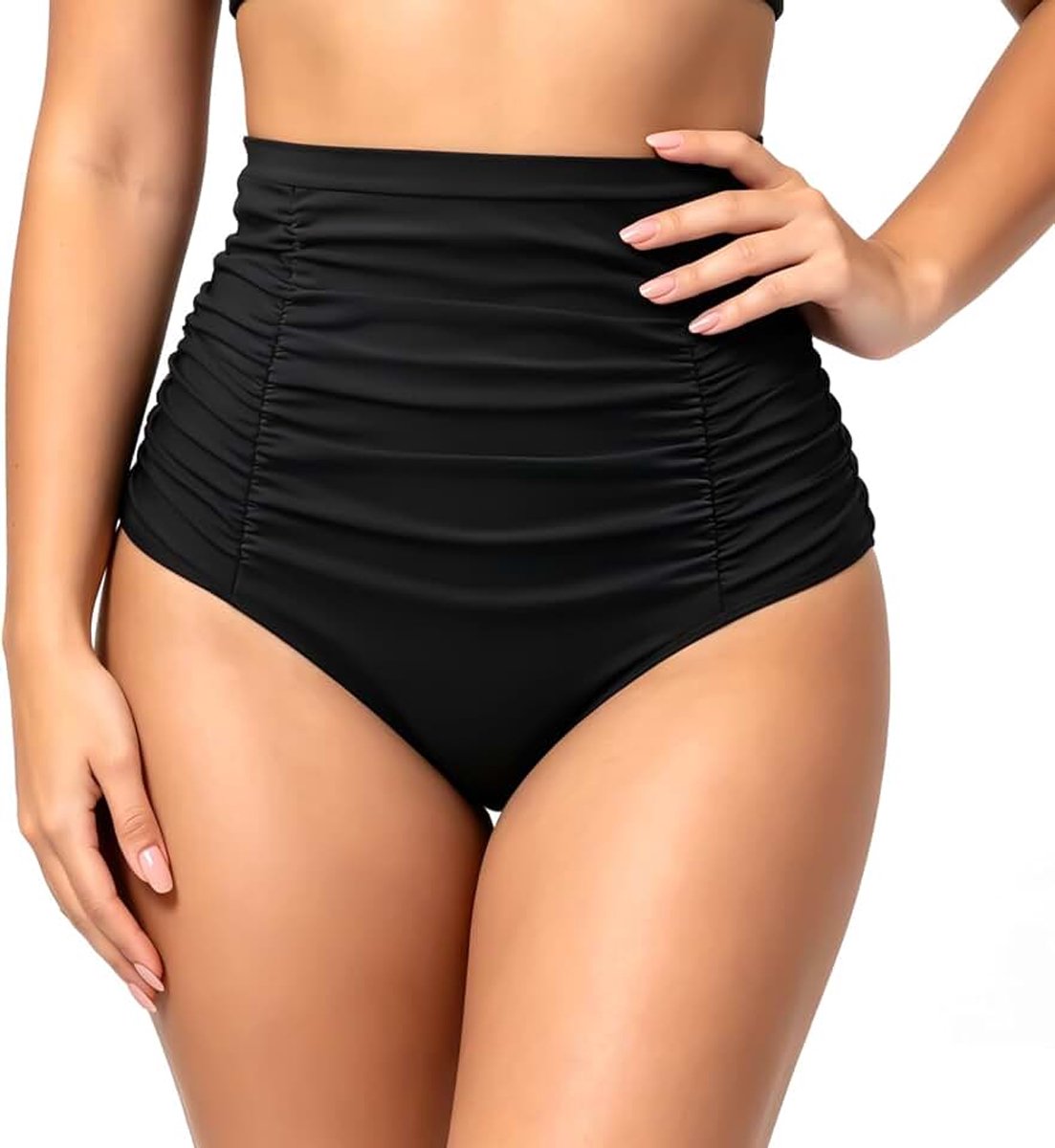 Bikinibroekje voor dames met hoge taille, bikinibroekje, platte buik, afslankende badpakken voor dames, bikinibroekje, ruches, platte buik