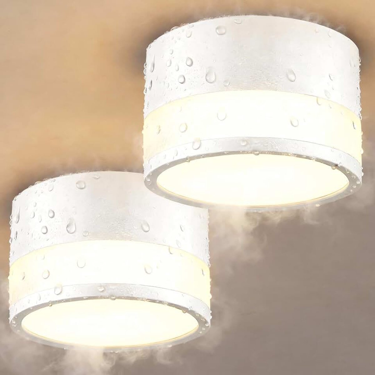 IP44 waterdichte plafondlamp opbouw wit voor badkamer keuken, 2 LED inbouwspots warm wit 3000K voor woonkamer gang, 12W 1100LM inbouwspot plafondspot 230V vochtige ruimte, rond Ø100mm*63mm