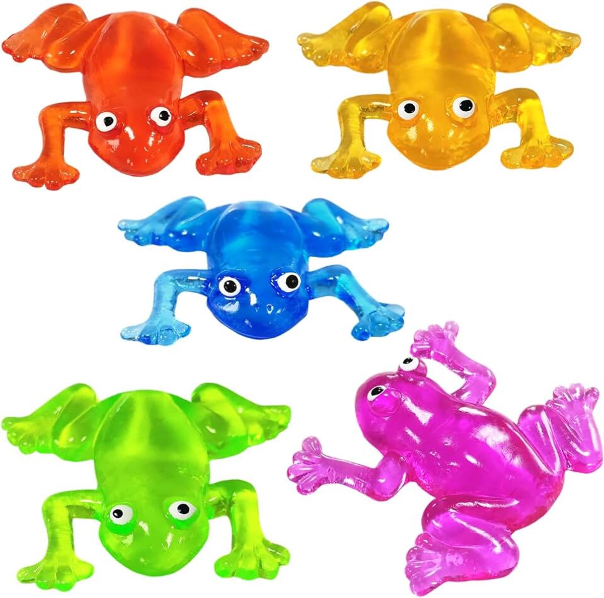 5 stuks kikker Super Stretch Sticky stressverminderend knijpspeelgoed, anti-angst, feestfavorieten, klaslokaalpremies, goody bag stuffers