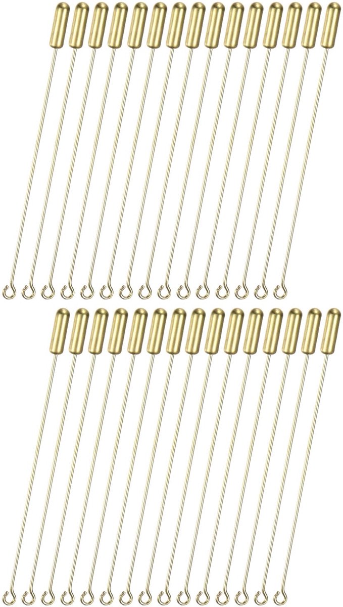 Set van 30 broche stokspelden, 2,8 inch koperen lange naald-oogspeld met stopperuiteinden voor doe-het-zelf kleding/accessoires/pak stropdas/hoed/sjaal/sieraden, rechte platte kopspelden