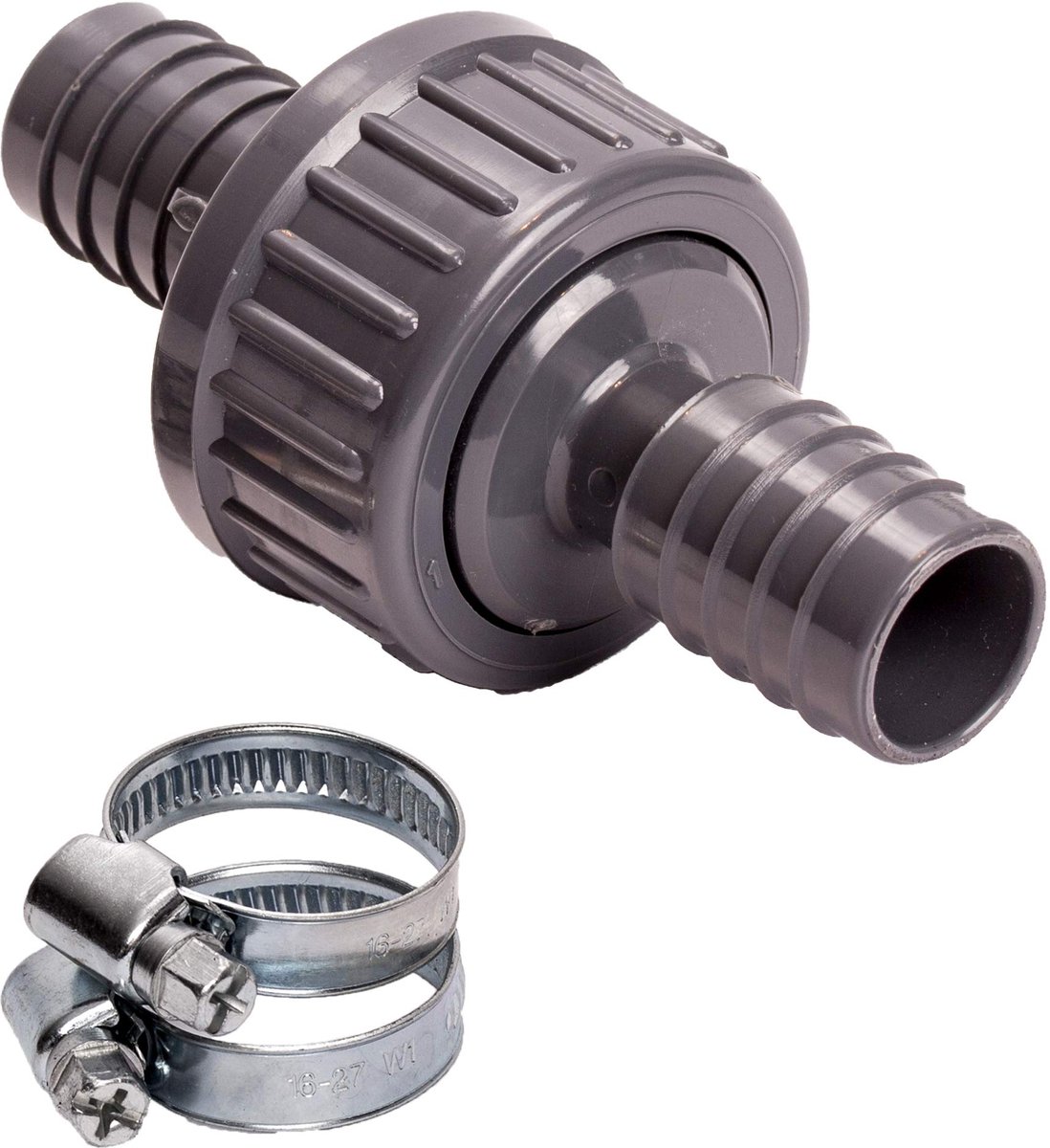 21 mm, set met 2 slangklemmen, voor water en lucht, blokkeert terugstroom van afvalwater uit de wasmachine, 3/4 inch