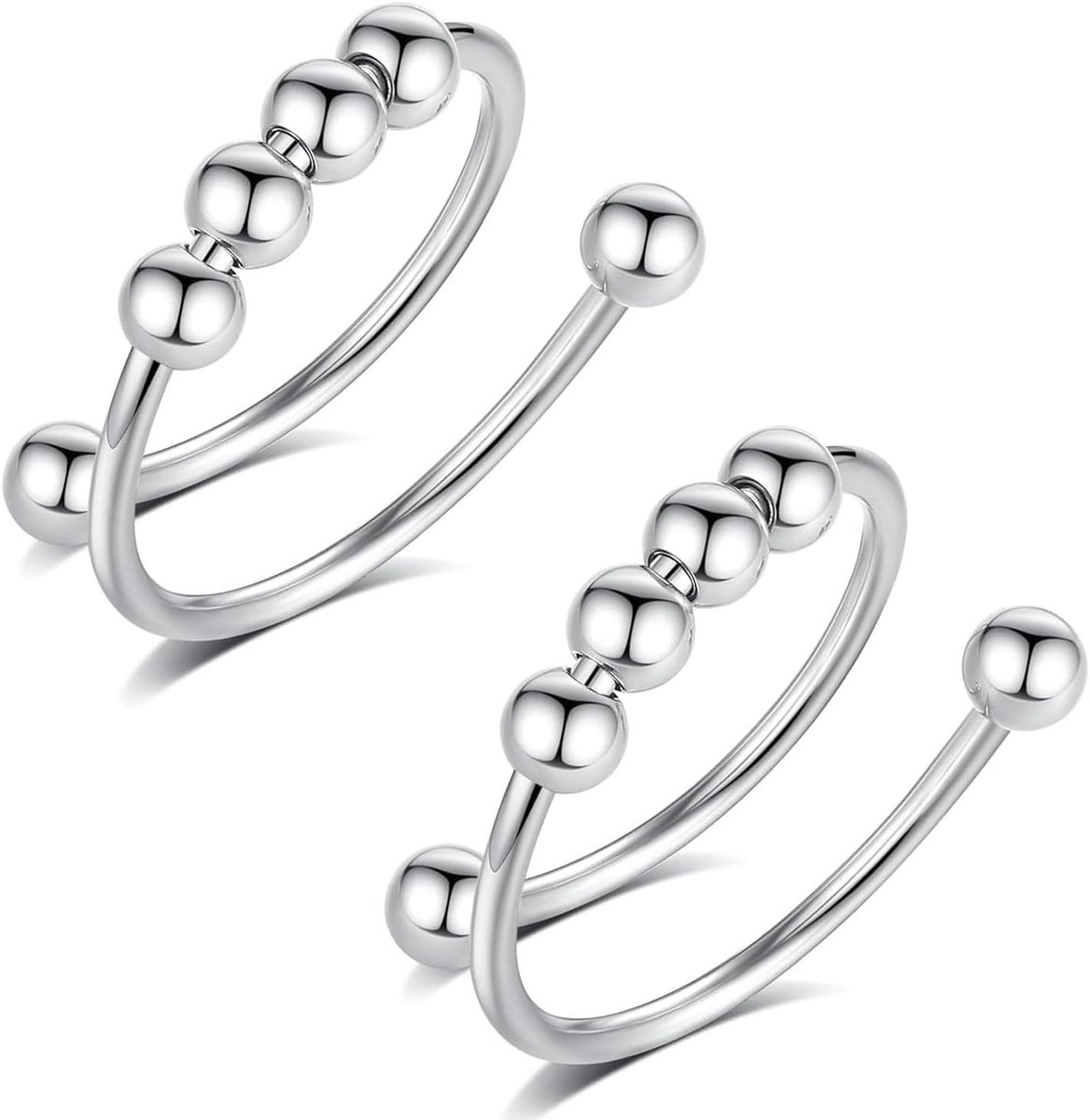 Ring, zilver, anti-stress, schaduwangst, roestvrij staal, angst, stressring, voor paniekaanvallen, duimring, vingerstemmingsring, vrouwen (2 stuks), 50-60 mm, Roestvrij staal, geen