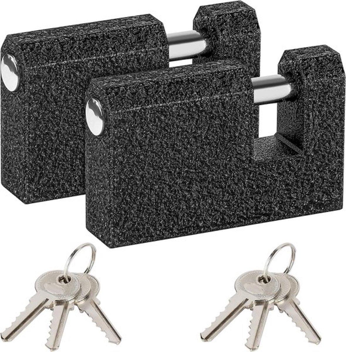 Hangsloten met Sleutel - Zware Kwaliteit - 8 mm Dikke Stang - Gegoten Ijzeren Monoblok Slot - Bescherm Garagedeur, Containers, de Schuur, Lockers, Poorten en Warenhuizen