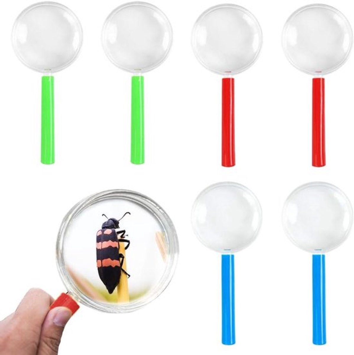 Ouderwetse handvergrootglas voor kinderen, plastic loep 6 stuks, mini-vergroter, educatief speelgoed voor thuis en school - handig vergrotingsgereedschap - geschikt voor kinderen - transparant en kleurrijk