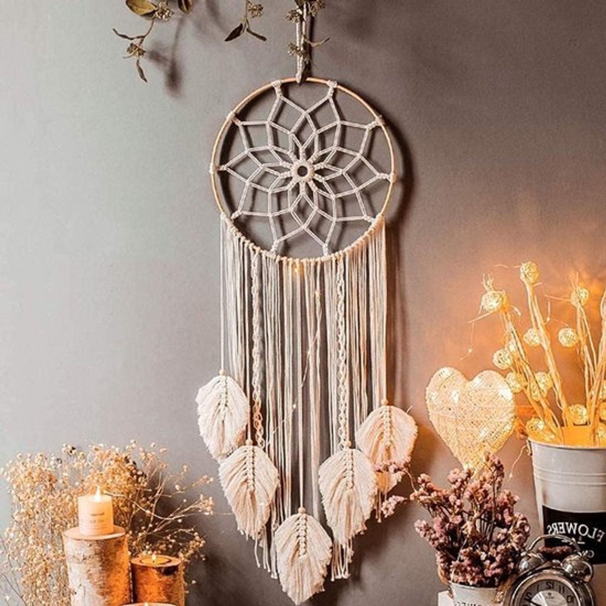 - Boho dromenvanger - macramé - handgemaakt - wandbehang - Boheemse decoratie voor slaapkamer - woonkamer - bruiloft - babyshower - woondecoratie - meisjes - kinderen - cadeau - 5 vellen mandala
