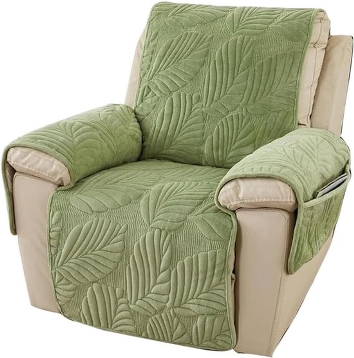 Stretch Stoelcover voor Relaxfauteuil - Korte Pluche Bescherming voor 1-Zits Relaxstoel - Elastische Hoes voor TV Stoel en Fauteuils (Groen)