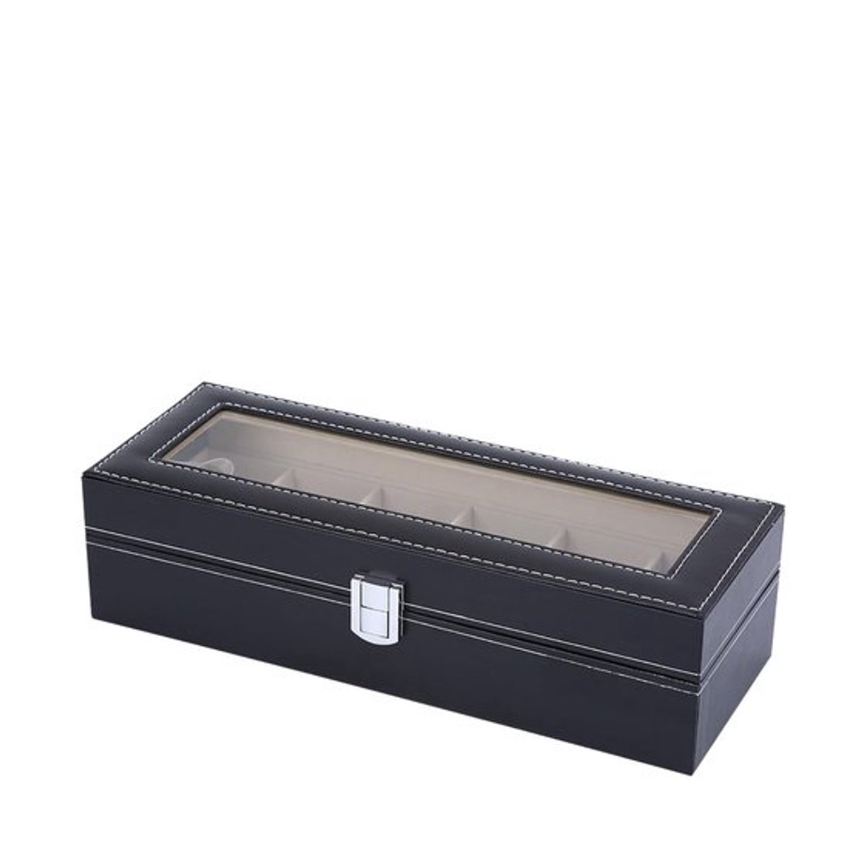 Horloge Box Elegant Design - Zwarte PU Leer - Glazen Deksel - Zachte Fluwelen Voering - 6-Pocket Opbergdoos - Geschikt voor Mannen/Vrouwen - Sieradenbox