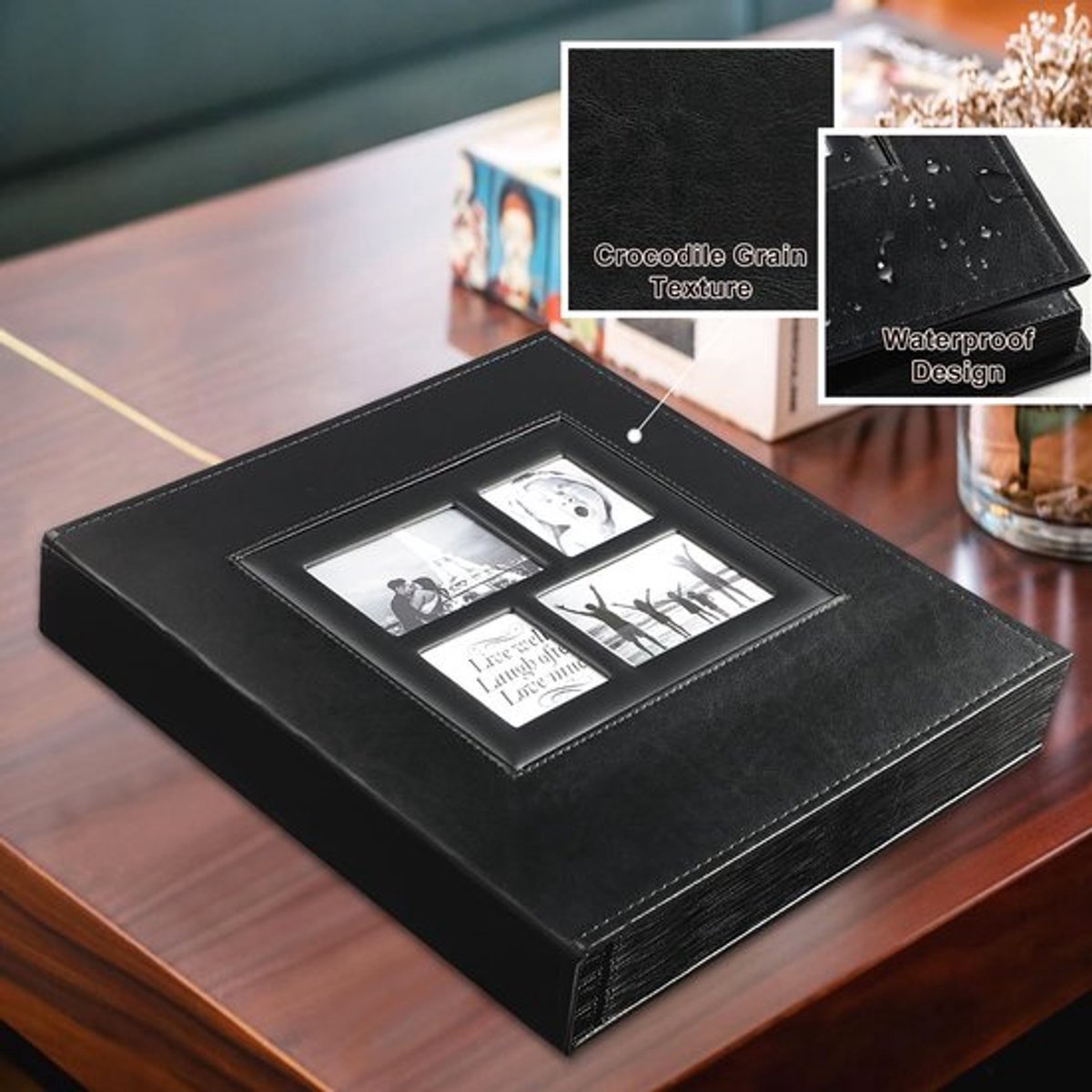Insteekalbum vintage stijl - voor 500 foto's - zwart - leer - 10 x 15 cm
