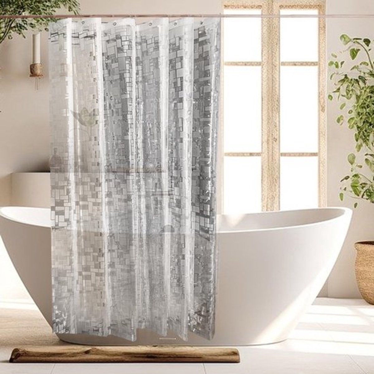 Douchegordijn 180x200 cm - Waterdicht EVA - Ruitpatroon - Douchegordijnringen - Verzwaringsmagneten - Semi-transparant - Badgordijn