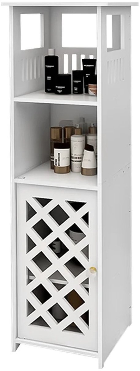 Archi Badkamerkast Smal – Badkamerkolomkast - Met Opbergvakken – PVC Badkamermeubel – Waterbestendig – Wit – 22 x 22 x 78 cm