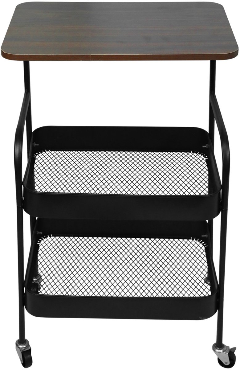 PIPIPOXER Bijzettafel - Bijzettafel op wieltjes - Met tafel - Kleine Salontafel - Tafel Industrieel - Verrijdbare Bijzettafel Woonkamer- Banktafel - 42x28.5x74 cm -Zwart