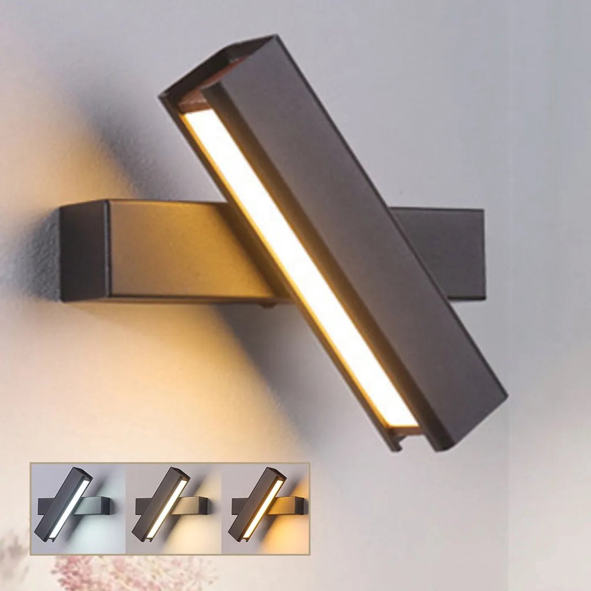 Wandlamp, LED-wandlamp, 18W binnenwandlamp, 350° draaibare wandlamp, 3 lichtkleuren, warm wit licht, Geschikt voor woonkamer, slaapkamer en hal.