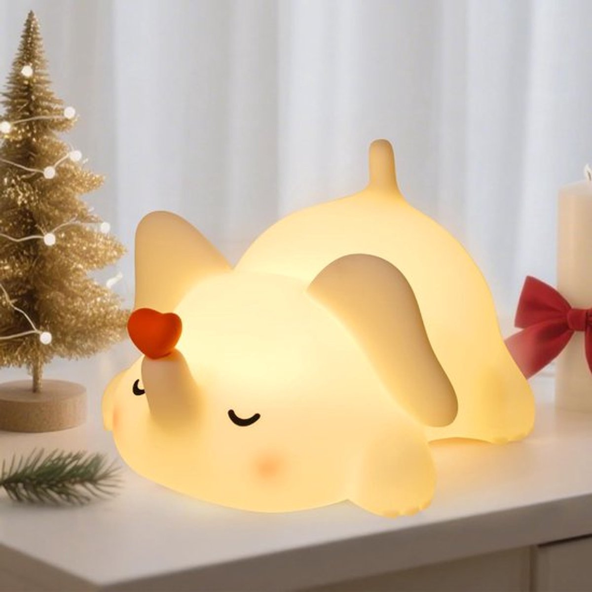 Nachtlampje voor kinderen in de vorm van een olifant, zacht siliconen licht met aanraakbediening, 3 dimstanden, automatische uitschakeltimer, oplaadbaar babylampje, babycadeau (zacht wit).