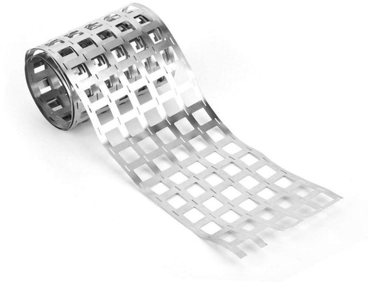 - Nikkelstrip - Nikkelband 1 m - Vernikkeld staal - 0,15 mm dikte - Voor puntlassen - Geschikt voor elektronica - 18650 batterij