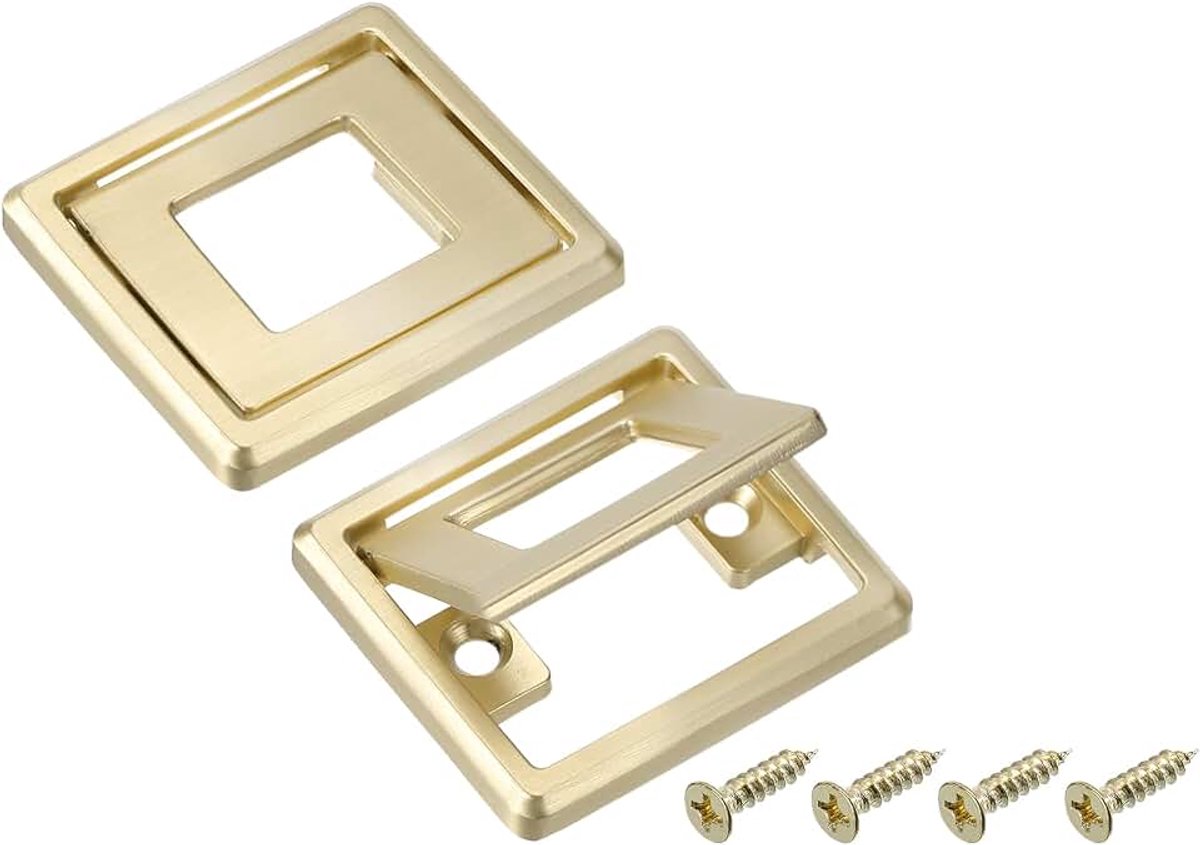 4 stuks inbouwhandgrepen, 3,3 cm gatcentrum verborgen meubelgreep, kastdeur, vierkante trekgreep met schroeven voor laden en kast, 5 cm lang, goud