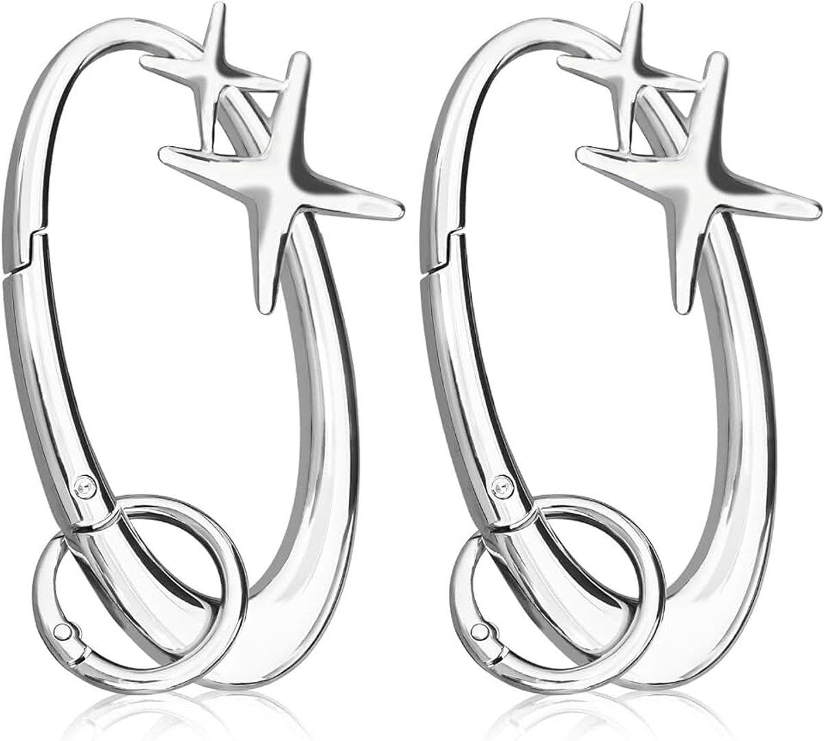 2 stuks ster karabijnhaak sleutelhanger sleutelhanger cool glanzend chroom extra grote legering materiaal zilver schattige zware haak houder Sterren zilveren karabiner, sleutelhangers & charmes