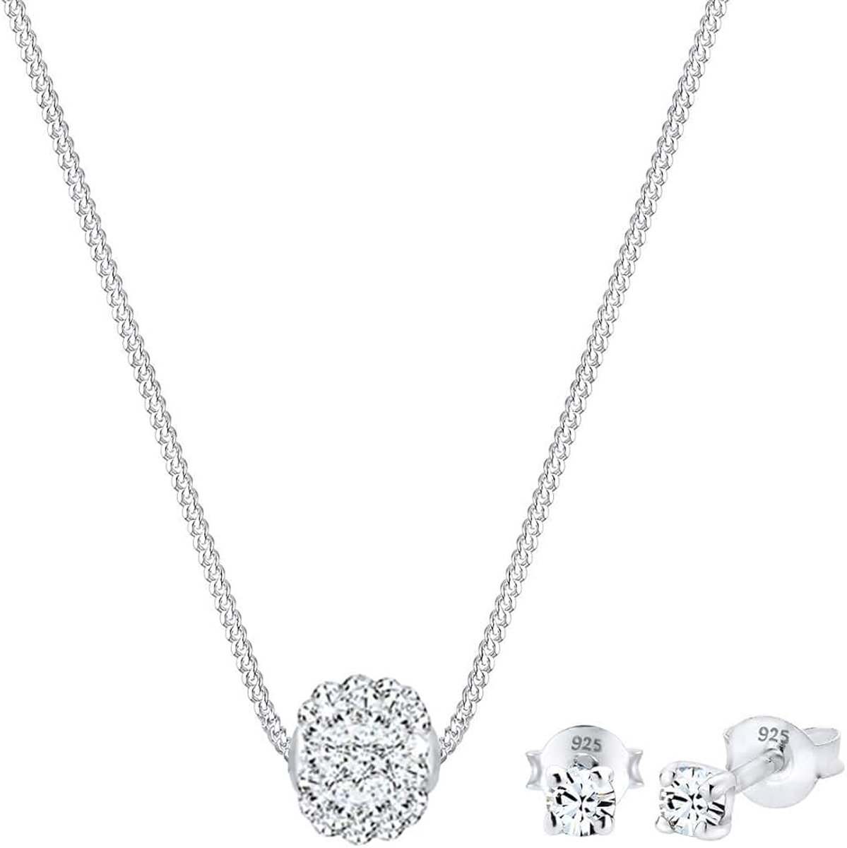 Sieradenset dames collier bal met kristallen in 925 sterling zilver, Sterling zilver, Kristal