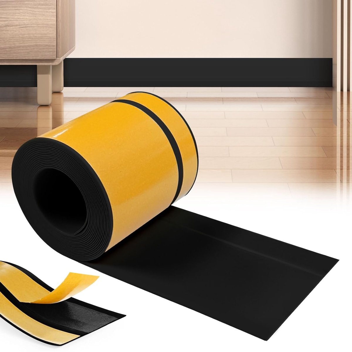 Plint, 60 mm x 20 mm x 5 m, Zelfklevende Plint Flexibel, PVC, Waterdicht, Vuilafstotend en Schimmelbestendig, Geschikt Voor Badkamer en Keuken (Zwart)
