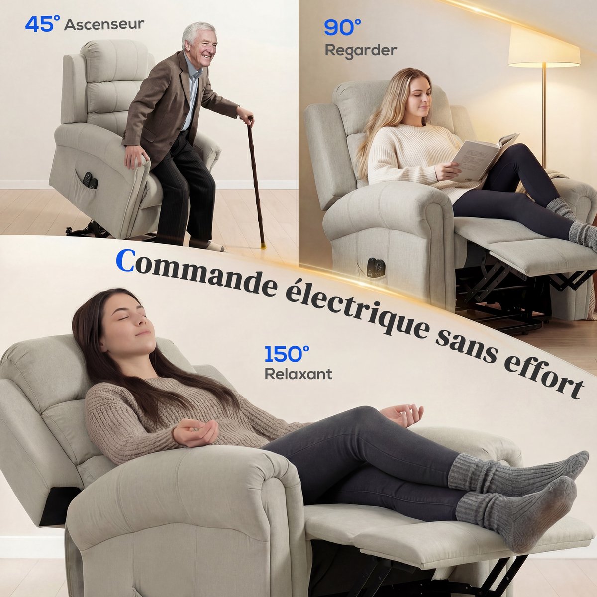Elektrische sta-op-fauteuil, elektrische relaxfauteuil met massage- en verwarmingsfunctie, 87 x 87,5 x 108 cm, beige – foto 6