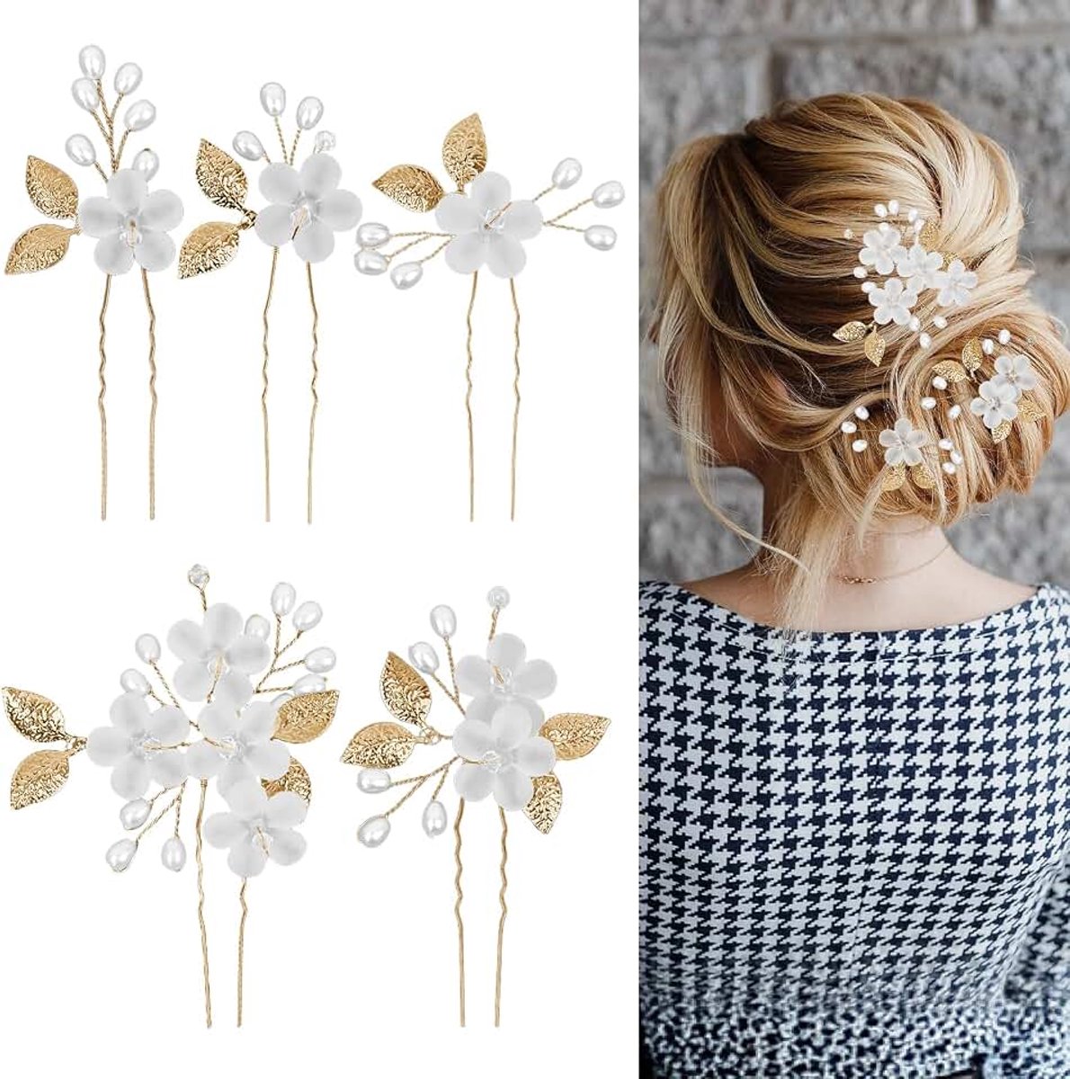 5 stuks haaraccessoires voor bruiloften voor vrouwen, bruidshaarspelden, bloemen, bruidsmeisjeshaaraccessoires, bloemen, bruidshaarspelden voor bruiden, bruidsmeisjes, vrouwen en meisjes (goud)