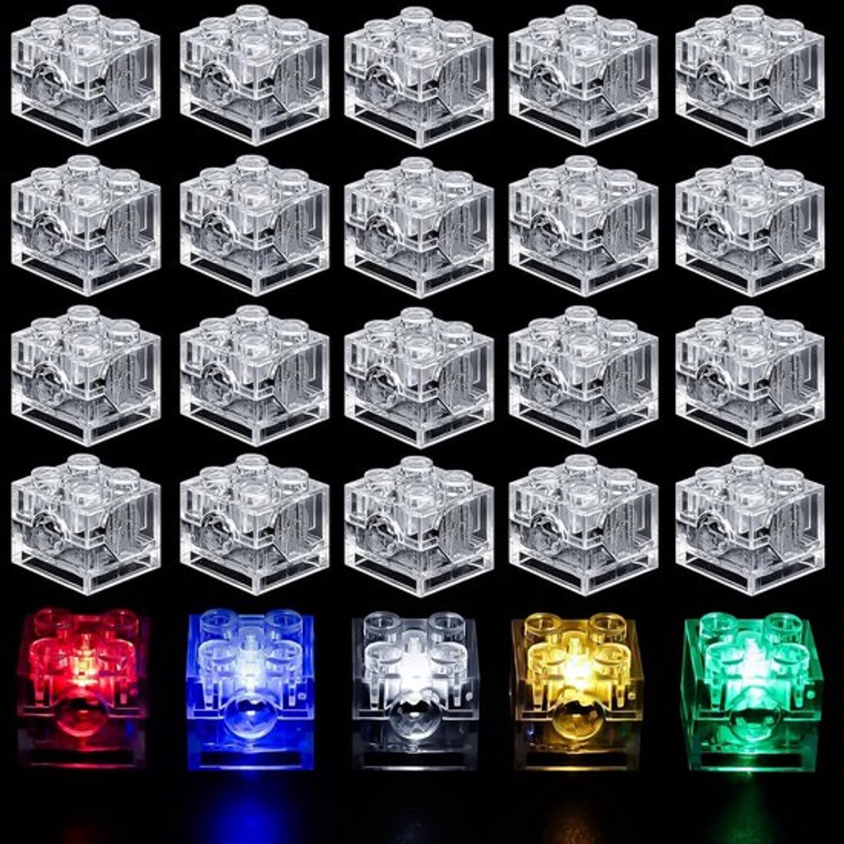 15-delige Set 2x2 LED Lichtstenen Transparante Bouwstenen Lamp Speelgoed Geschikt voor Alle Grote Bouwmerken