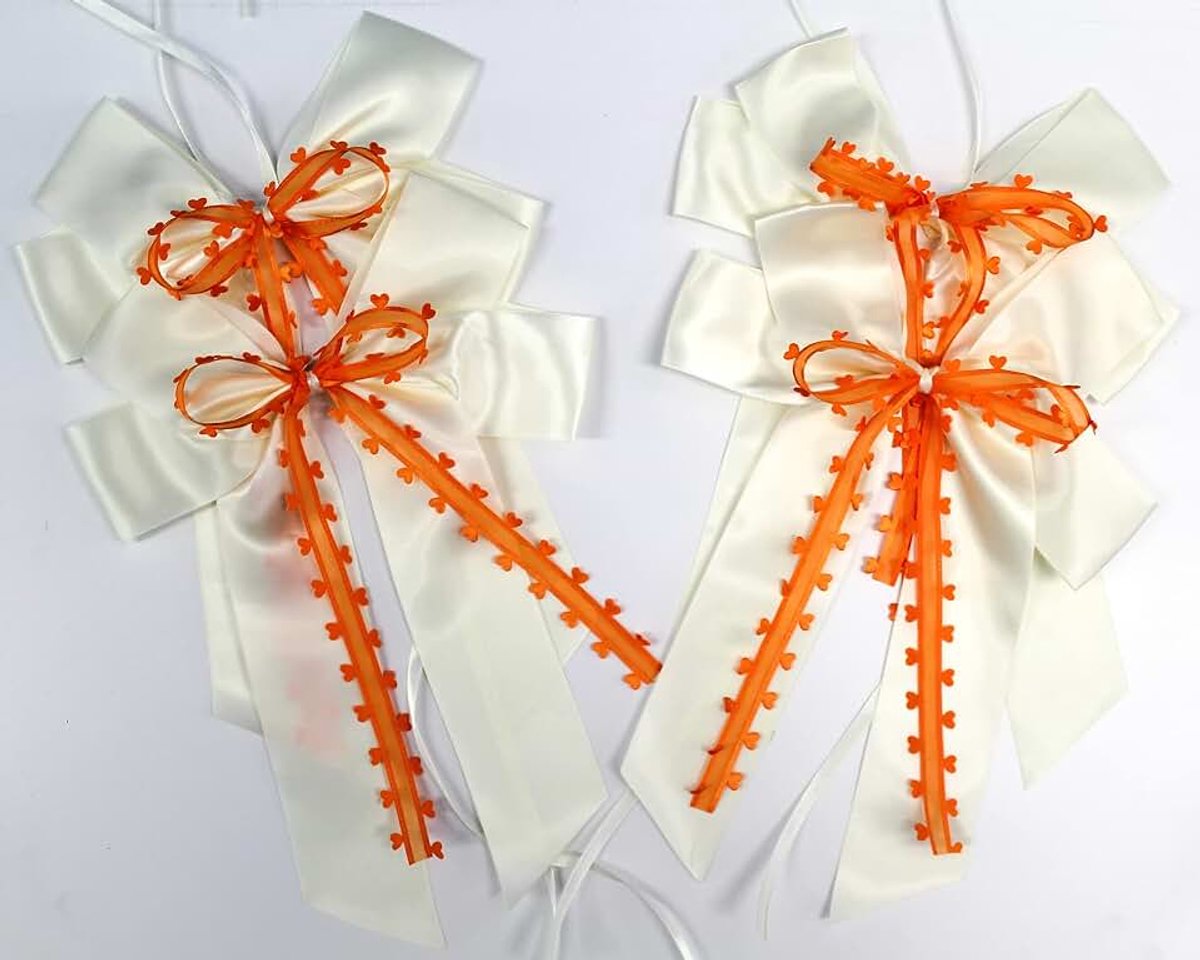 Strik, hart, 20 x 30 cm, zonder knutselen, satijnen strik, cadeaustrik van hartjes, verjaardag, stoffen strik, bruiloft, crème, hart oranje