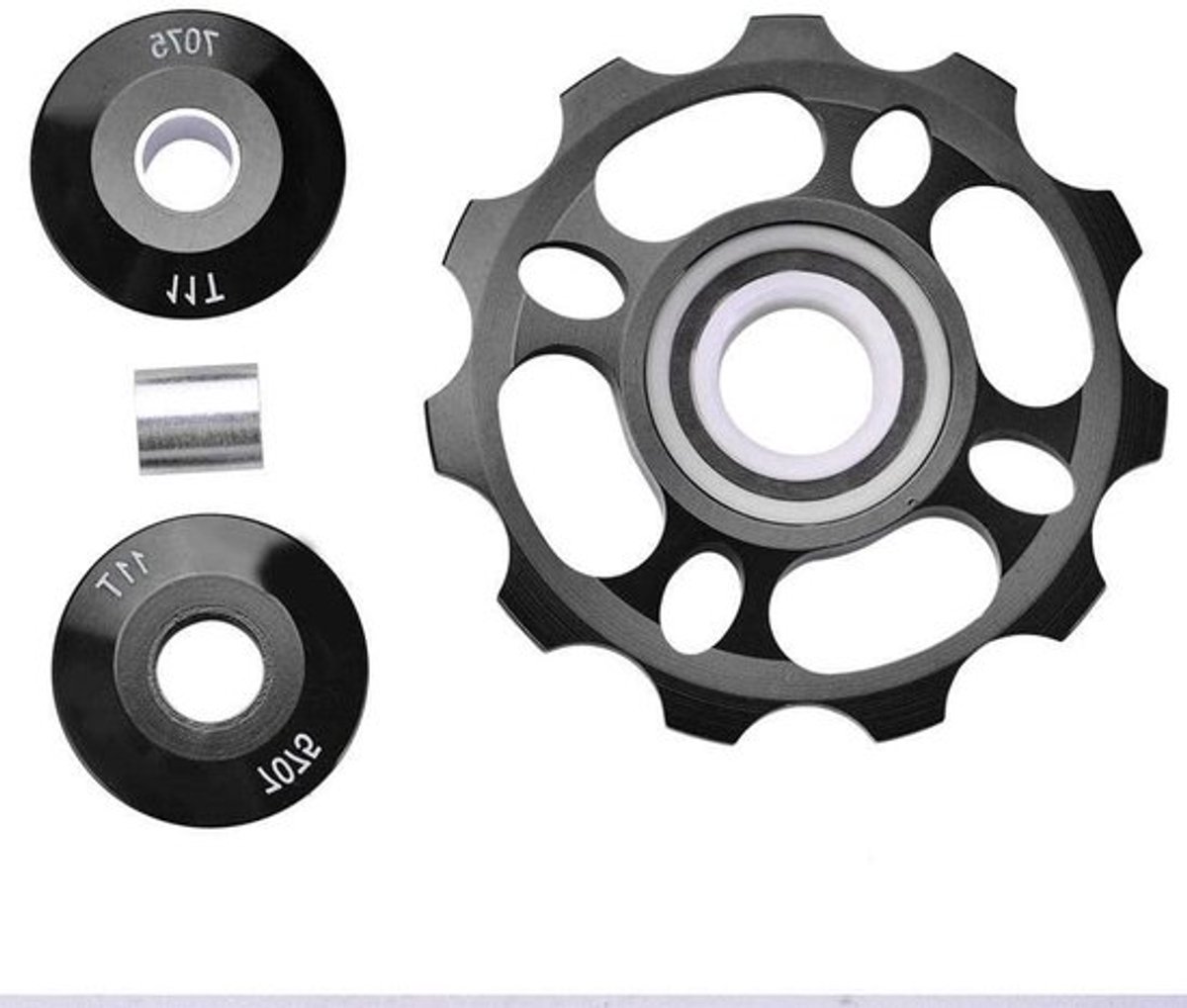 Aluminium achterwiel met rolgeleider en keramische lagers (zwart)