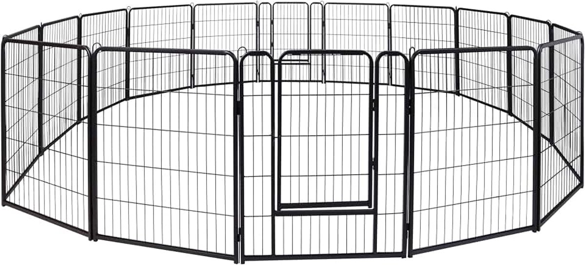 16-delige puppybox, vrijloophok, hondenren 80 cm hoog, puppyuitloop met 2 deuren en 15 x grondankers, flexibel en opvouwbaar, puppyrooster voor woning en tuin