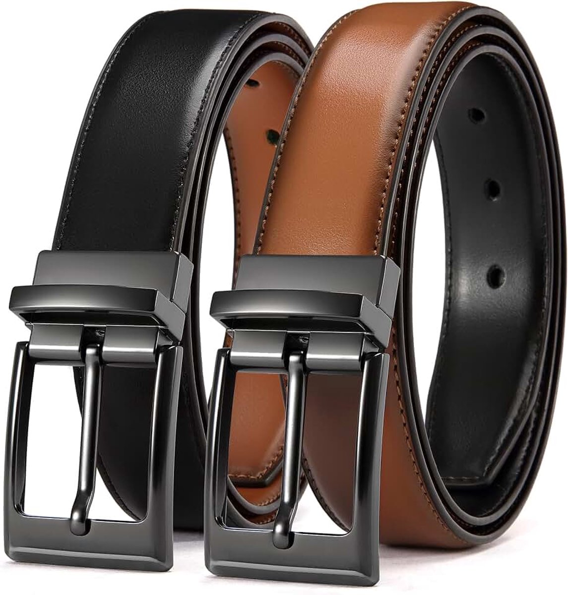 Heren Riem Leren 1 Stuk, Herenriem Omkeerbare Zwart Bruin 32mm, Draaibare Gesp voor Pakken en Casual Jeans