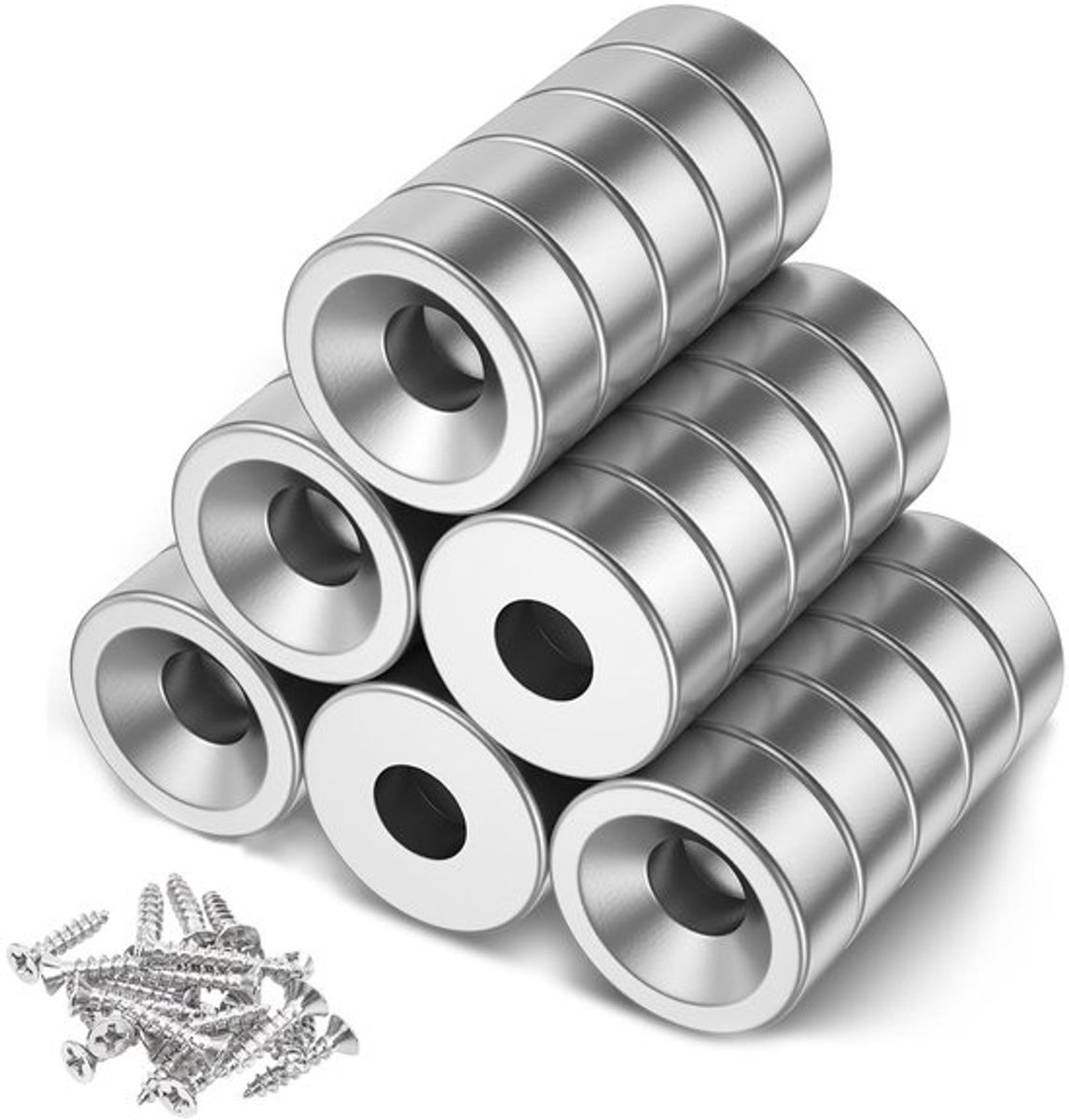 Neodymium Magneetjes met Gat 8 x 3 mm voor M3 Schroefbevestiging - Sterke Platte Potmagneten voor Keuken, Magnetisch Bord en Koelkast - Verpakking van 30 Stuks