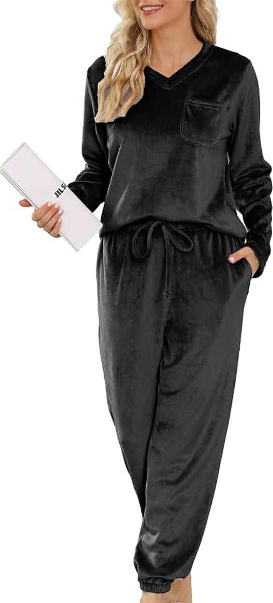 Winterpyjama voor dames, tweedelige flanellen pyjamaset met lange mouwen