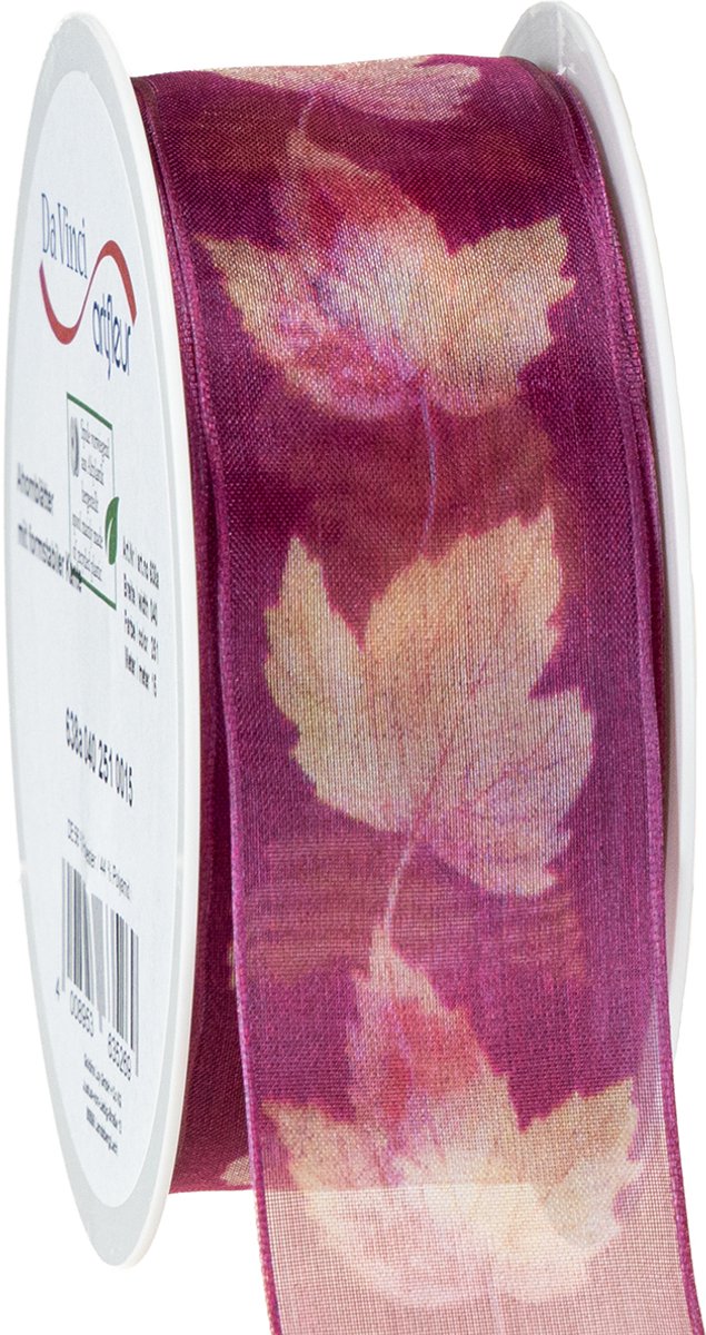 Cadeaulint esdoornbladeren paars lint herfst 40mm 15m