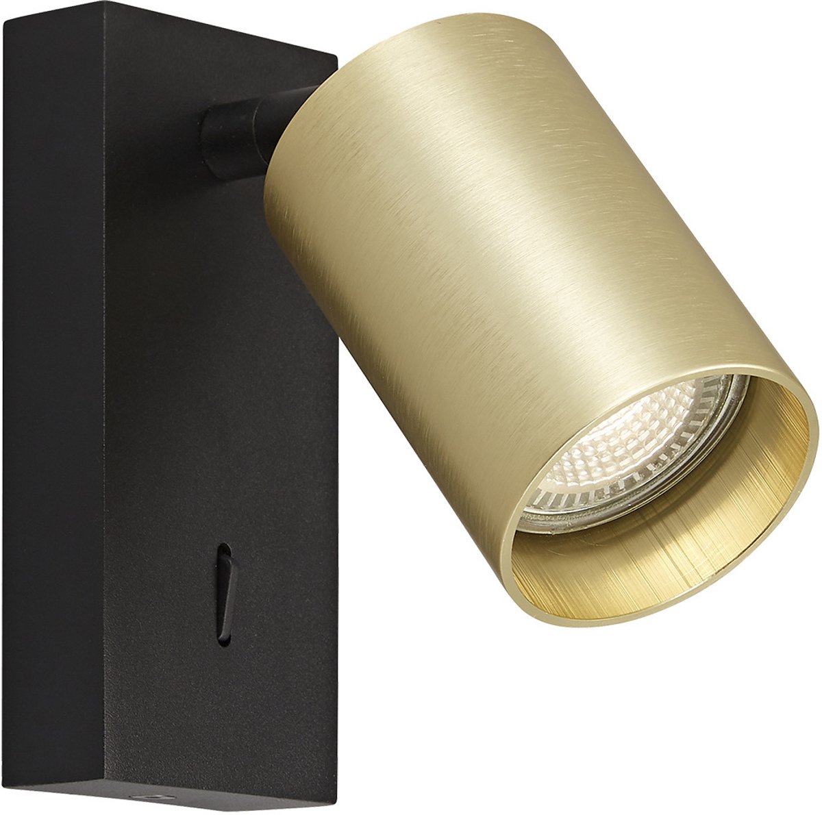 Tabor wandlamp, aluminium, zwart/geborsteld goud, GU10 (excl.), 145 x 60 x 130 mm, IP20, met schakelaar op het armatuur