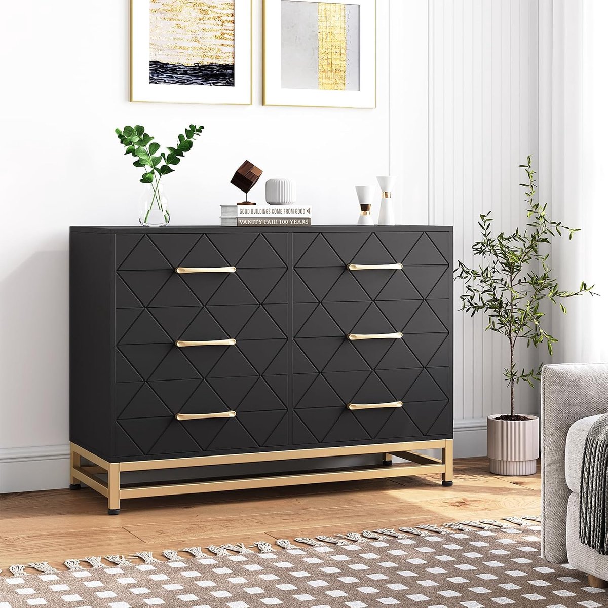 Triumpunpre - Ladekast 6 Lades - voor slaapkamer en kledingkast - hoge kast met soft-close geleiders - anti-kantelkit - Zwart