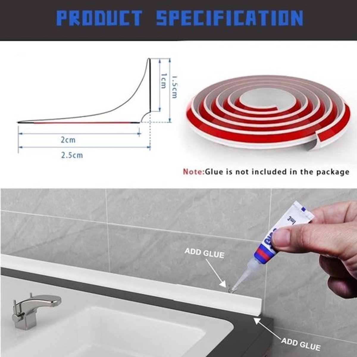 Siliconen Douchedrempel Waterbarrière voor Natte Badkamer - Vloertegel Kralen - Badkamerafdichting - Afdichtstrip voor Badrand en Gootsteen - Wit - 2,5 cm