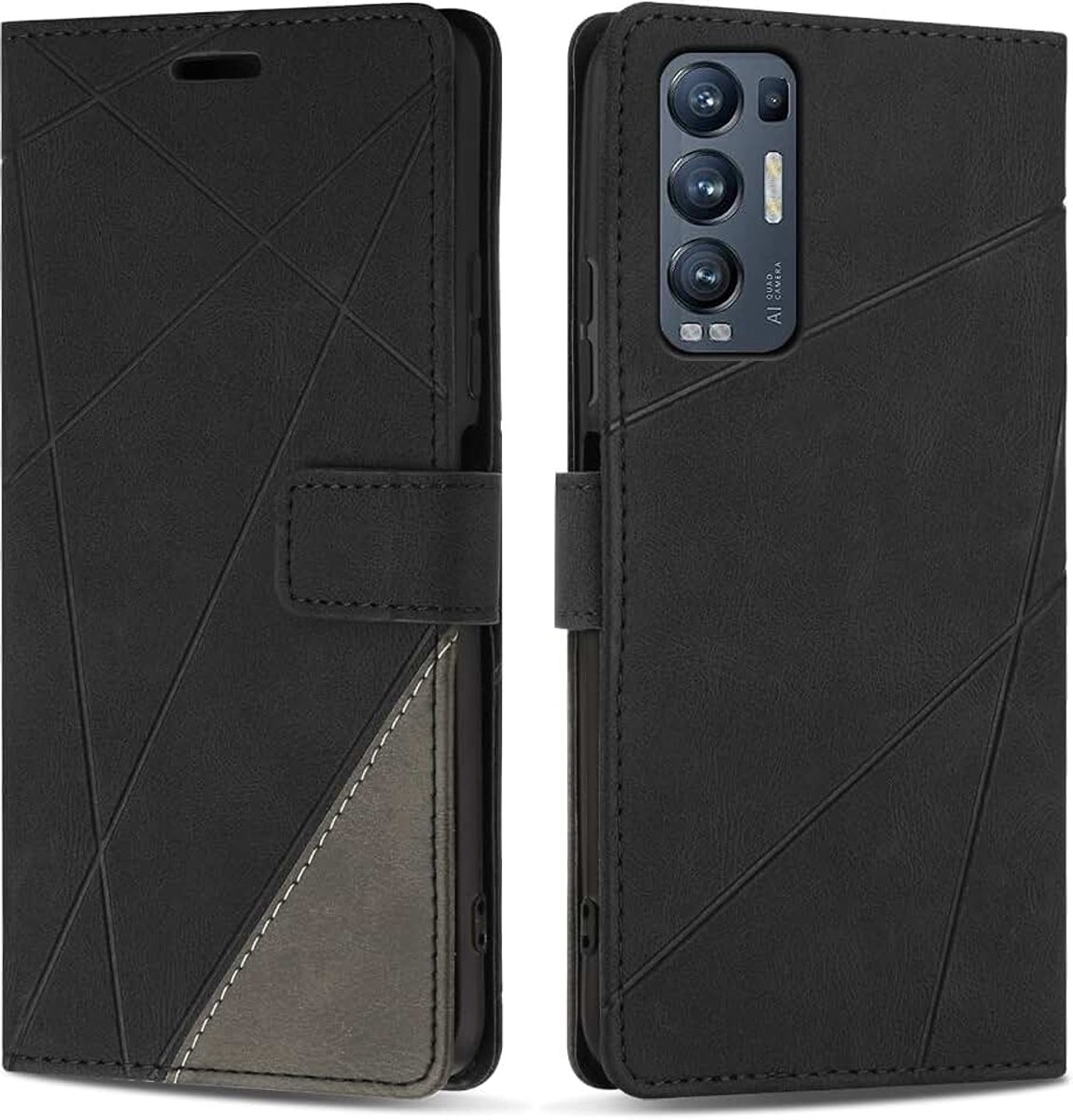 Hoesje voor OPPO Find X3 Neo 5G, Premium Lederen Portemonnee Beschermhoes Telefoonhoesjes met Kaartenvakken Beschermhoesje voor OPPO Find X3 Neo 5G, Zwart